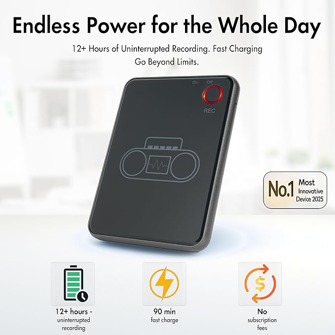 LIMU AI Voice Recorder with App Control - 13h Recording Device, 64GB AI Note Taking Device - GPT 5 Translation, Summaries & Mind Maps (125 Languages), 400 Min/Month, Audio Recorder with Transcription