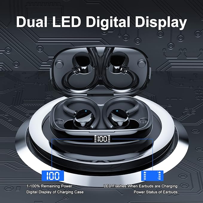 Wireless Earbuds for Small Ear, HiFi Stereo Sport Bluetooth 5.3 Headphones with Earhooks, 48H Deep Bass Ear Buds with LED Display, Noise Cancelling, IP7 Waterproof Earphones Built-in Mic for Running