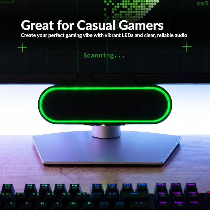 Cyber Acoustics USB Speaker Bar with LED Lights (CA-2890GX) – USB Powered Speaker Bar for PC and Mac, Dynamic LED Lights Sync to Music, Clamps to Monitors up to 1.5 Inches, Great for Music and Gaming