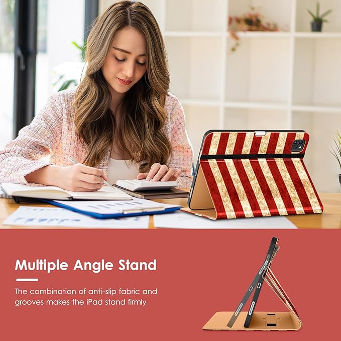 VIKESI Case for iPad Air 13 inch (M4) 2026 / (M3) 2025 / (M2) 2024,Premium Leather Folio,Apple Pencil Holder,Auto Sleep/Wake,Stand Cover - Flag