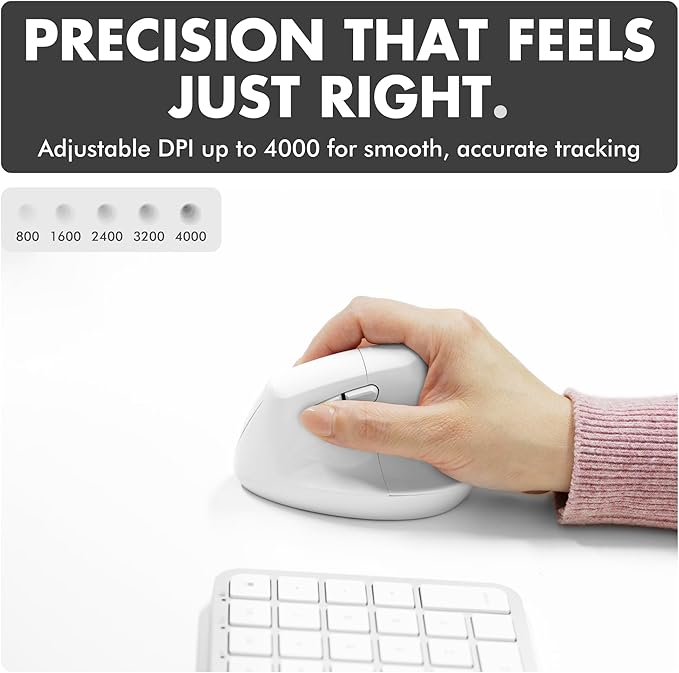 X9 Performance Wireless Vertical Ergonomic Mouse - (BT + 2.4Ghz) - Click in Comfort - Up to 4000 DPI, 6 Button, Rechargeable - Bluetooth Ergonomic Vertical Mouse Wireless - for Mac and PC - White