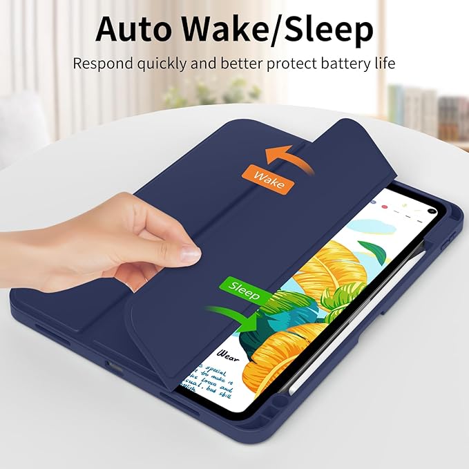 for iPad Pro 12.9 Inch Case 6th/5th/4th Generation (2022/2021/2020) with Pencil Holder, Smart Stand Cover with Soft TPU Back for iPad Air 13 inch Case, Auto Sleep/Wake, Navy