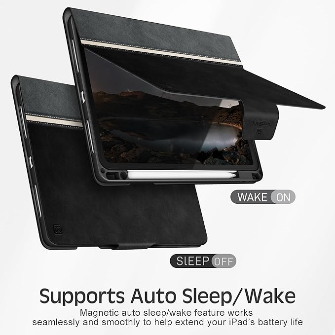 KingBlanc Case for iPad Air 13-inch M4/M3/M2 (2026/2025/2024) with Pencil Holder, Vegan Leather Cover, Auto Wake/Sleep, Multi-Angle Stand for Viewing & Drawing, Pencil Pro & USB-C Compatible, Black