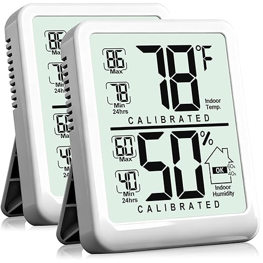 Antonki 2-Pack Room Thermometer, Digital Small Hygrometer Indoor Thermometer Humidity Gauge, Temperature Humidity Meter with Max/Min Record Monitor Sensor for Home, Plants - Battery Included