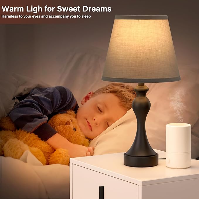 Seealle Touch Lamps for Nightstand - Bedside Lamps Set of 2, 3 Way Dimmable, USB C+A for Bedroom & End Tables (Black&Grey)
