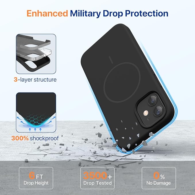 Miracase Magnetic for iPhone 12 Case/iPhone 12 Pro Case, [Soft Anti-Scratch Microfiber Lining], Compatible with MagSafe, Liquid Silicone Shockproof Drop Protection Phone Case for 12/12 Pro,Black