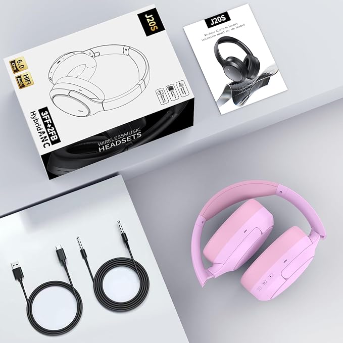 Hybrid ANC Wireless Over-Ear Headphones, 100H Playtime, Hi-Res Audio, Bluetooth 6.0, Multi-Mode Noise Cancellation, Comfort Fit, iOS & Android Compatible, Foldable Design, Travel-Friendly (Pink)