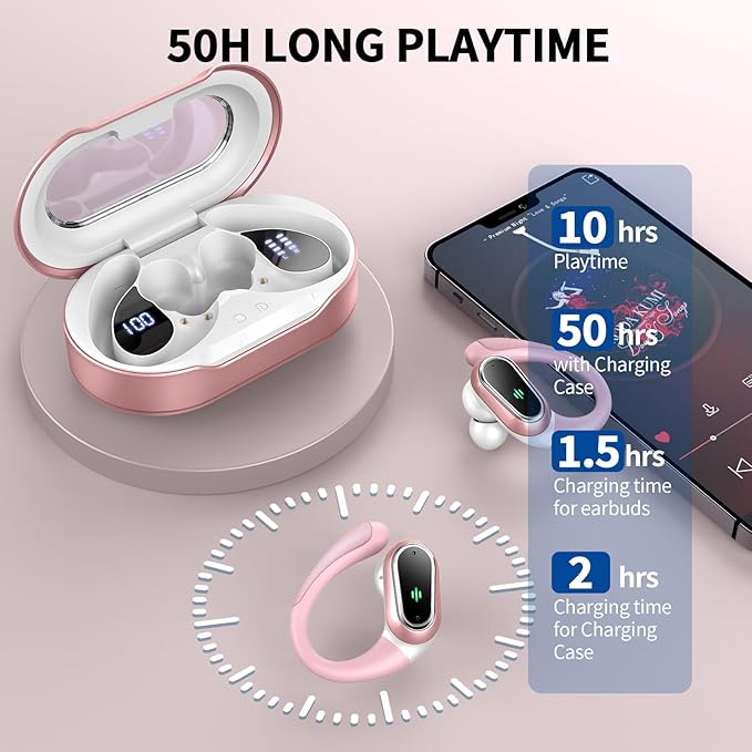 Wireless Earbuds, 2026 Bluetooth 5.4 Headphones Sport, 50Hrs HiFi Stereo Deep Bass Over-Ear buds with ENC Noise Cancelling Mic, IP7 Waterproof & LED Display Earphones with Earhooks for Workout/Running