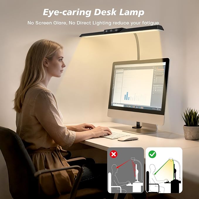 LED Desk Lamp for Office Home, Stepless Dimming Architect Desk Light with DC Adapter, Eye-Caring Desk Lamp with Clamp, 25 Lighting Modes Adjustable 14.8in Flexible Gooseneck for Workbench, Drafting