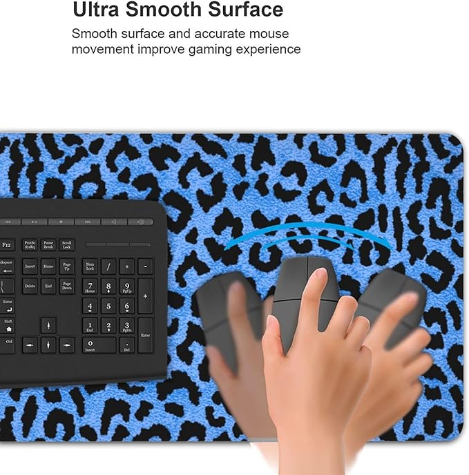 Blue Leopard Skin Print Mouse Pads XXL Extended Mousepad with Stitched Edges Non-Slip Rubber Base Computer Keyboard Pad Desk Mat for Home Office Desk Decor, 35.4" X 15.7"