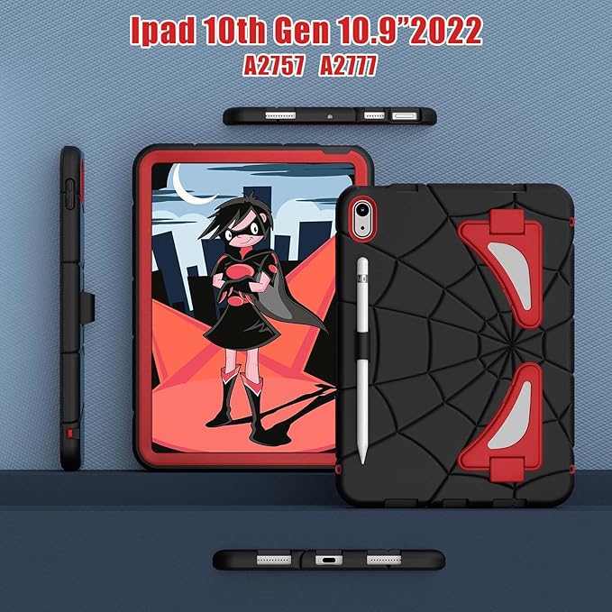 AKABEILA Compatible with Apple iPad (2026) 12th A19/iPad (2022) 10th/iPad (2025) 11th A16 Tablet Case，Lightweight Shockproof Protective Cover with Kickstand for Kids Children Boys Babies Black Red