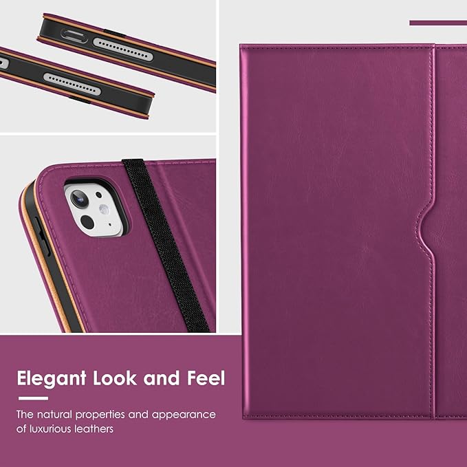 VIKESI Case for iPad Pro 13-inch M5 or M4 Released in 2025 or 2024, Leather Stand Cover with Apple Pencil Holder, Auto Wake/Sleep, Multiple Viewing Angles, Built in Hand Strap & Pocket,Purple