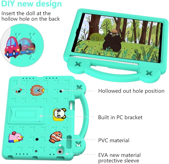 Dteck Kids Case for iPad 9.7 Inch 6th/5th Gen 2018/2017 & iPad Air 2/1 & iPad Pro 9.7,Cartoon Panda Shockproof Rugged Lightweight Pencil Holder Convertible Handles Stand Kids Friendly Case,Mint Green