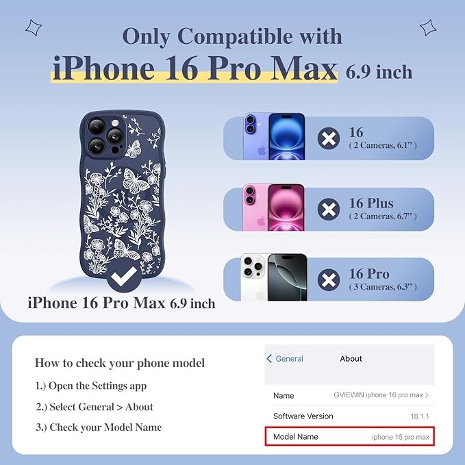 GVIEWIN for iPhone 16 Pro Max Case Compatible with MagSafe [Curly Wave Edge][Full Camera Protection] Floral Translucent Shockproof Magnetic Women Phone Case for 16 Pro Max, Tuberose/Blue