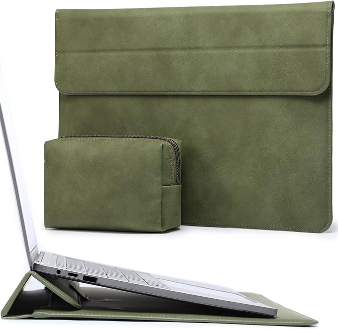 HYZUO 13.3-14 Inch Laptop Sleeve Case with Stand Feature for MacBook Pro 14 M5/M4/M3/M2/M1 2026-2021, MacBook Pro/Air 13.3, 13.5" 13.8" Surface Laptop, HP Spectre X360 13/14, Olive Green