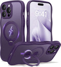 CAPRARO for iPhone 14 Pro Max Case with 360° Spin Magnetic Stand for Women, [Compatible with MagSafe] [Full Camera Protection] Cute Wave Translucent Matte Case for iPhone 14 Pro Max, Deep Purple