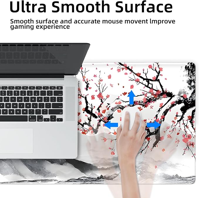Galdas Mouse Pad for Gaming, Japanese Desk Mat,XXL XL Large Mouse Mat Long Extended Mousepad Non-Slip Rubber Mice Pads Stitched Edges Thin (31.5 x 11.8 x 0.12 Inches) Ink and Wash