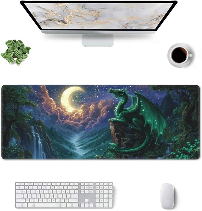 Dragon Moon Mouse Pad Extended Large Gaming Mouse Pad XL Stitched Edges for Gamer Home Office 31.5 X 11.8 Inch