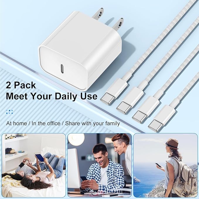 for iPhone 15 16 Chargers Fast Charging, 2Pack 20W USB C Wall Charger for iPhone 16 Pro Max with 2Pack 6FT+10FT USB C to C Cable Compaitble with iPhone 16/16 Plus/15/15 Pro Max/iPad Pro-Gray