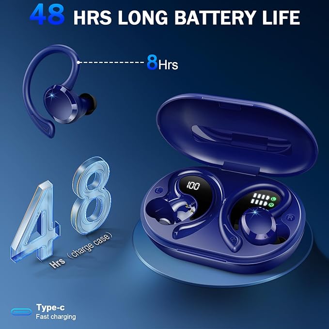 Wireless Earbuds Bluetooth Headphones Sport, Bluetooth 5.3 Earbud 3D HiFi Stereo Over Ear Buds, 48Hrs Earhooks Earphone with Noise Cancelling Mic, IP7 Waterproof Headset for Workout/Running/Gym