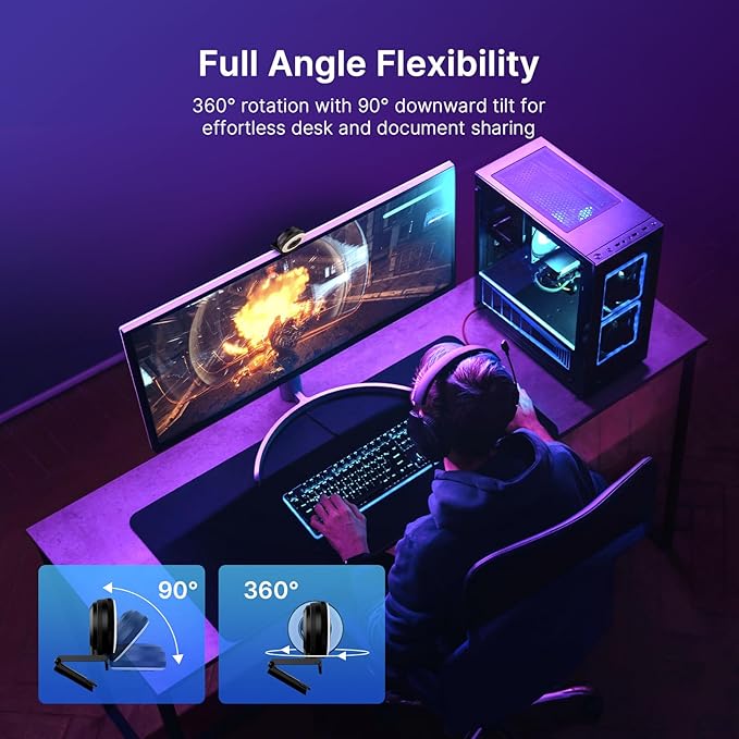 NexiGo N680E Pro 4K Webcam with Ring Light, PDAF Autofocus, 1080p 60FPS, Dual Noise-Canceling Mics, Privacy Shutter, USB Plug-and-Play for Zoom, Teams, Twitch, Google Meet