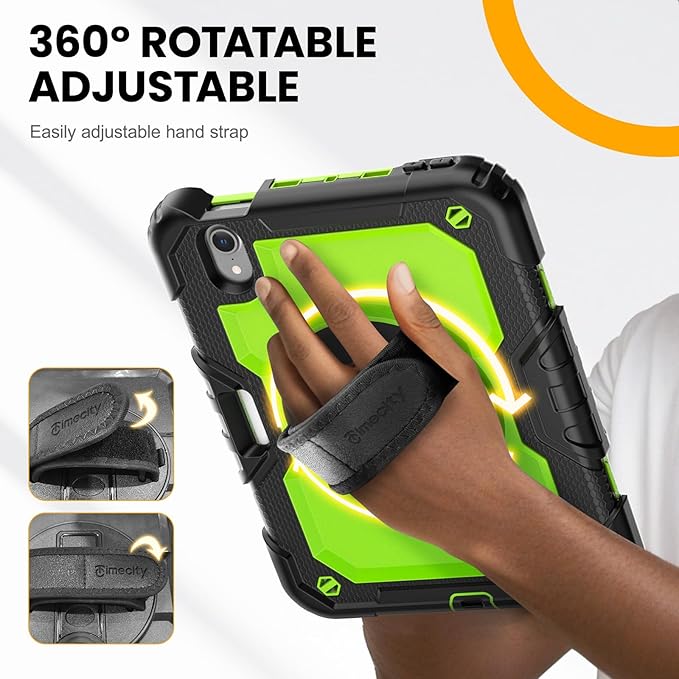 Timecity Case for iPad mini 7/6 with Screen Protector Pencil Holder [360 Rotating Stand ] & Handle/Shoulder Strap, Drop-Proof Case for iPad mini 7th/6th Generation 8.3'' Kids Students Friendly- Green