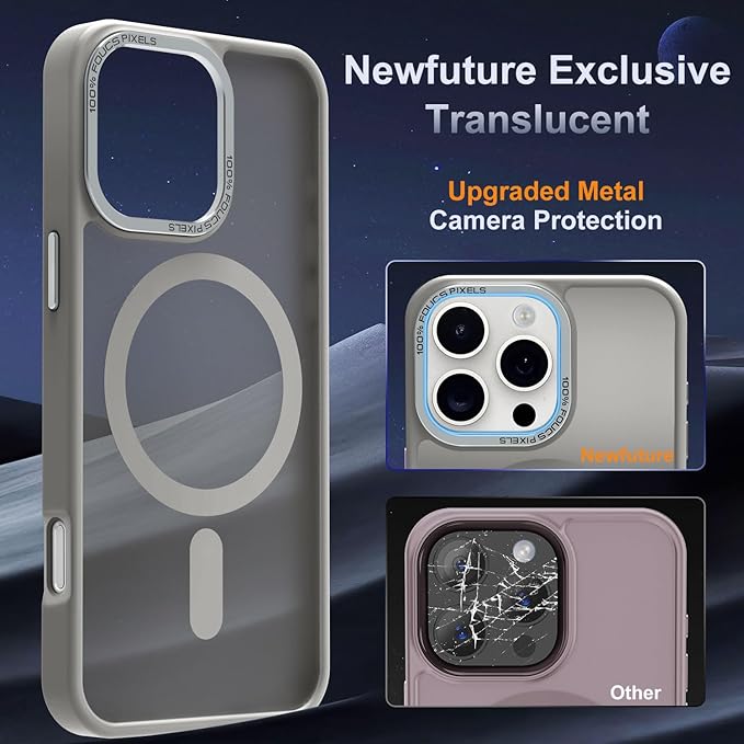 Newfuture Designed for iPhone 16 Pro Case with Magnetic [13 FT Military Drop Protection] [Compatible with Magsafe] Slim Translucent Matte Shockproof with Anti-Fingerprint Phone Case,Titanium Gray