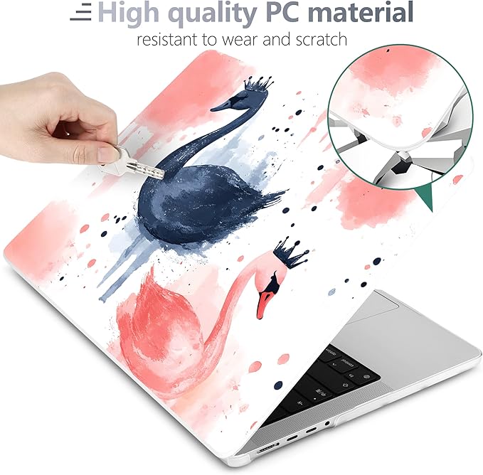 Batianda for MacBook Pro 14 Inch Case 2026-2021 Release M5 M4 M3 M2 M1 Pro/Max, 1.2mm Slim Graphic Hard Shell Cover with Keyboard Cover, Screen Protector 4-in-1 Bundle, Swan