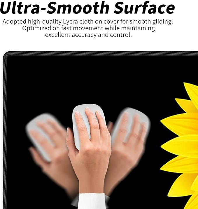 Desk Pad Mat Large Mouse Pad XL Extended Mousepad Gaming with Sunflower Black 31.5" *11.8" Huge Mouse Pads for Computer Laptop Home Office + Cup Coaster
