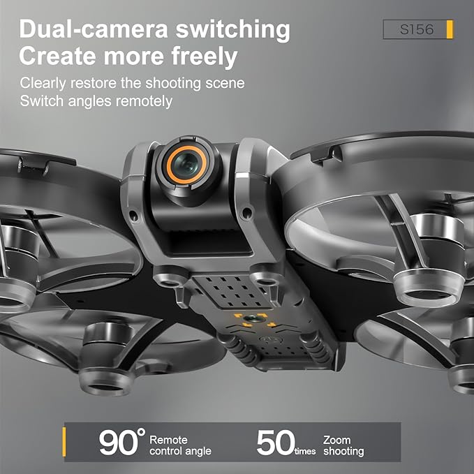 RC Drone with HD Dual Camera & Night LED, Brushless Motor Optical Flow Positioning Headless Mode S156 Mini Quadcopter, Beginner-Friendly FPV Photography Drones with 2 Batteries for Adults (Black)