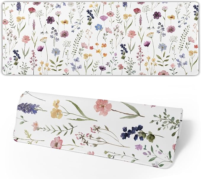 Floral Desk Mat Large Extend Mouse Pad XL Beige Boho Desk Pad 31.5x11.8 Inch Cute Minimalist Flowers Mouse Pads Flowers Esthetics Computer Laptop Mouse Mat Non-Slip for Home Office Desktop Decor