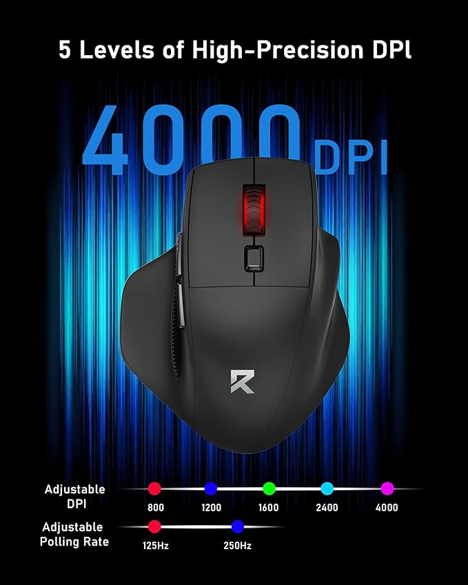 Redragon Big Wireless Mouse for Medium to Large Hands, 2.4GHz Ergonomic Computer Mouse, 6 Buttons, 4000 DPI, Full Sized USB Optical Mouse for Laptop, PC, Chromebook