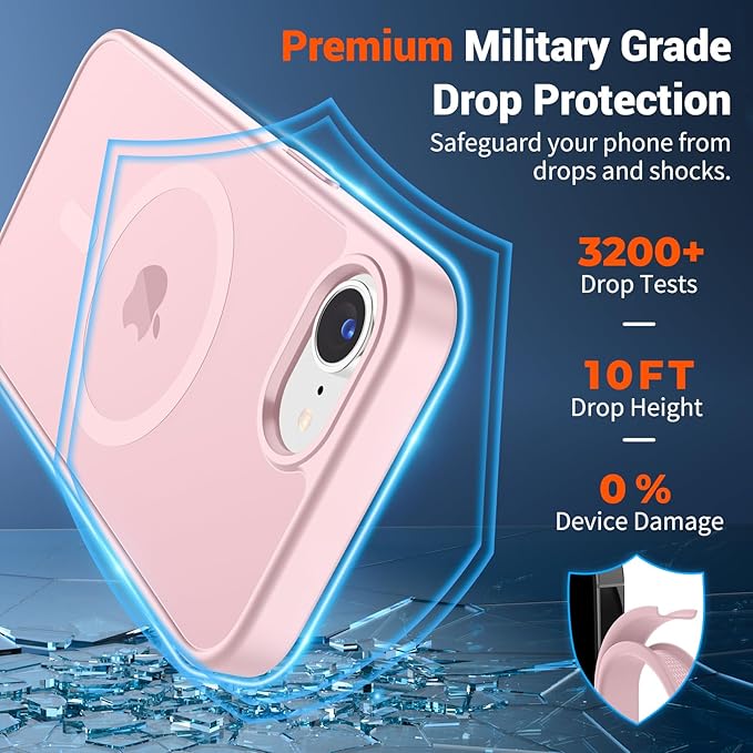 SUPFINE Magnetic for iPhone 17e Case/iPhone 16e Case (Compatible with MagSafe) (Military Grade Drop Protection) Translucent Matte Shockproof Phone Cover,Light Pink