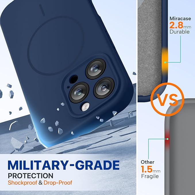 Miracase Magnetic for iPhone 16 Pro Case, [Soft Anti-Scratch Microfiber Lining], Compatible with MagSafe, Liquid Silicone Case Shockproof Drop Protection Phone Case for 16 Pro,Dark Blue