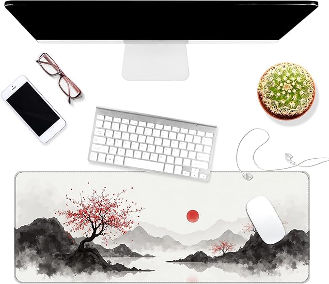 Thin Extended Gaming Mouse Pad （31.5 * 11.8 * 0.08 inch） with Stitched Edges Large Mousepad Long XXL Keyboard and Mouse pad Desk Mat for Gaming Office & Home - Artistic Painting