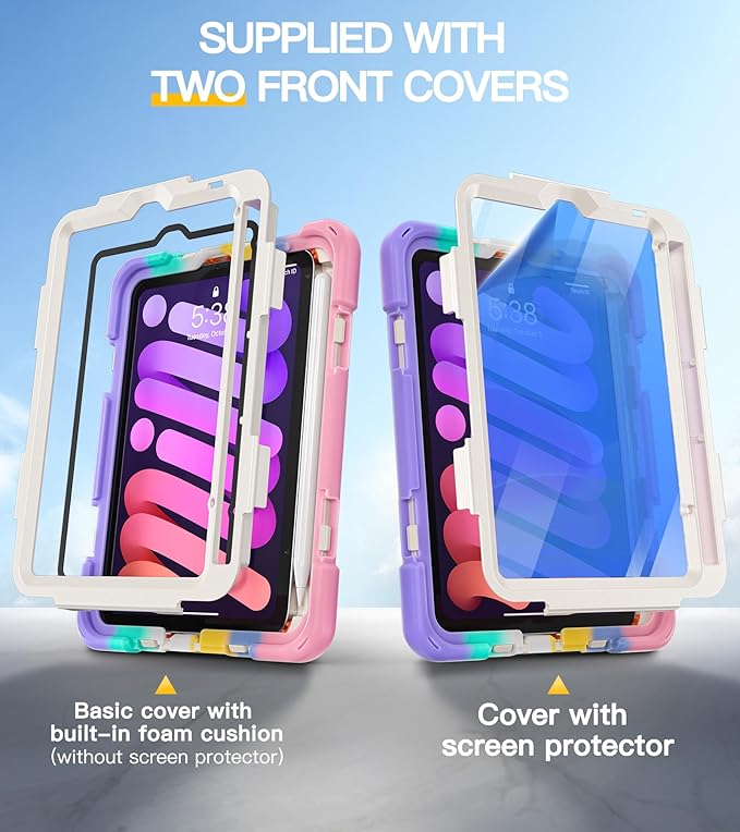 BRAECN for iPad mini 7(A17 Pro)/ 6 case 2024/2021 8.3 inch Heavy Duty Shockproof Protective with Pencil Holder Screen Protector 360°Rotating Stand Handle Full Body Cover Shoulder Strap Kids Friendly