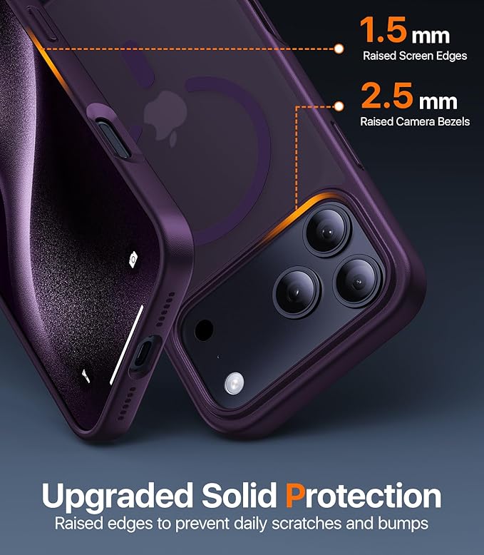 Magnetic for iPhone 17 Pro Max Case,[Anti-Slip][Compatible with MagSafe][Military Grade Drop Protection] Shockproof Protective Translucent Phone Case for iPhone 17 Pro Max Case,Deep Purple