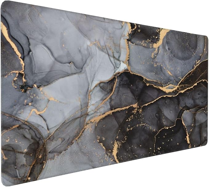 Marble Mouse Pads XXL Extended Mousepad with Stitched Edges Grey and Black Marbling Non-Slip Rubber Base Computer Keyboard Pad Desk Mat for Home Office Desk Decor, 35.4" X 15.7"