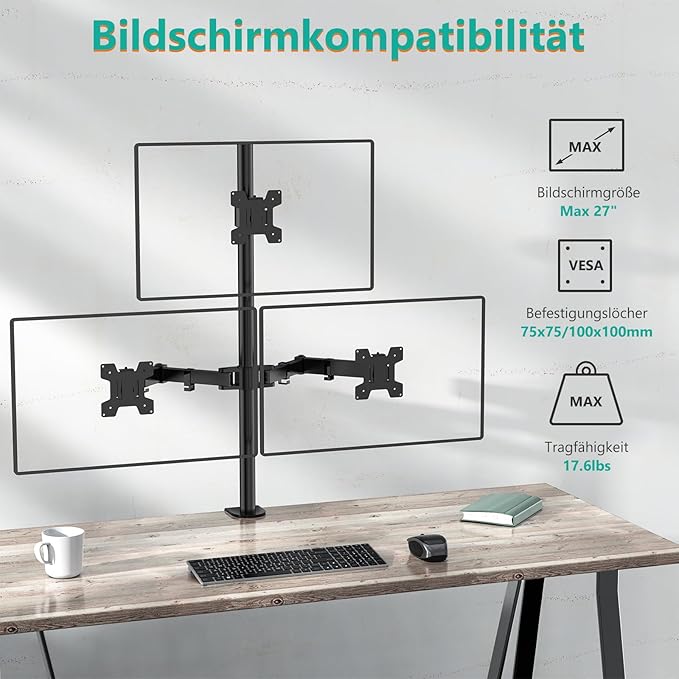 WALI Tall Triple Monitor Mount for 13-27 inch Computer Screens, 3 Monitor Desk Mount, Holds up to 22 lbs, Adjustable Triple Monitors Stand with Swivel Tilt Rotation, 75x75/100x100mm (M003), Black