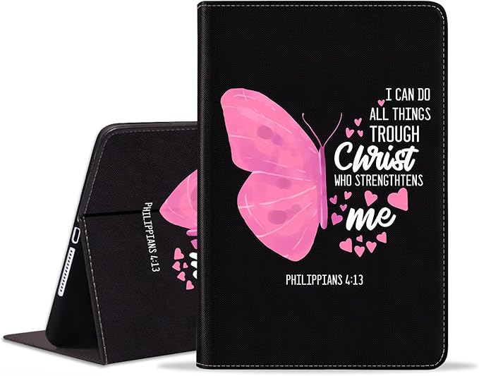 WEUIUJKILO Case for iPad (A16) 11th Generation 11 Inch 2025,iPad 10th Generation 10.9 Inch 2022,PU Leather Folding Stand Smart Cover with Auto Sleep/Wake,Butterfly Quote Bible Verse Philippians 4-13