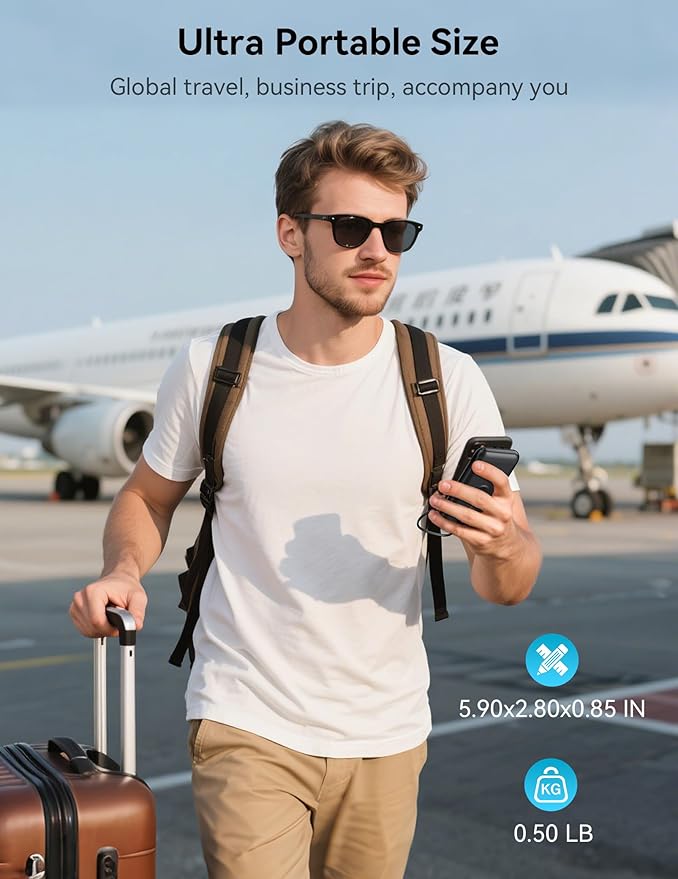 Portable Charger, 10000mAh 22.5W Power Bank Fast Charging with Wall Plug, Built-in Cables, LED Display, Compact Lightweight USB C Travel Battery Pack for iPhone 17/16, Android Cell Phone, Pad, iWatch
