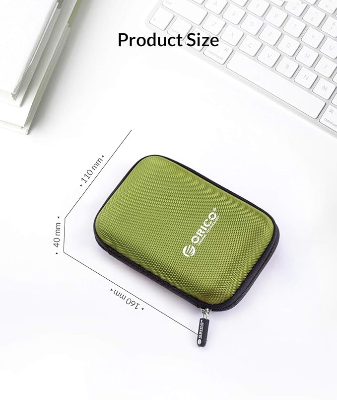ORICO Hard Drive Case 2.5 inch External Drive Storage Carrying Bag Waterproof Shockproof with Inner Size 5.5x3.5x1.0inch for Organizing HDD and Electronic Accessories, Green(PHD-25)