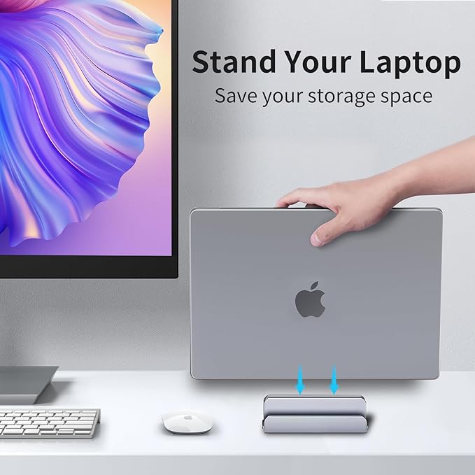 Aluminum Vertical Laptop Stand Holder for Desk Compatible with MacBook Pro, MacBook Air, Dell, HP, Lenovo, Up to 17.3 inches, Blue-Gray