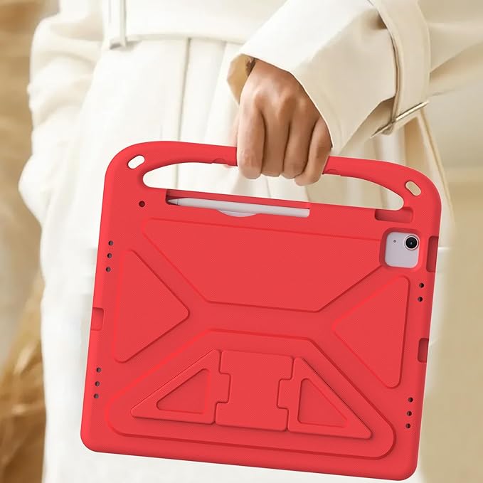for iPad Air 11" M4 M3 M2 2026 2025 2024 Case for Kids, iPad Pro 11 Inch M5 M4 Case 2025 2024, Soft EVA Handle with Shoulder Strap Stand Cute Kids Friendly Bumper Cover, Red