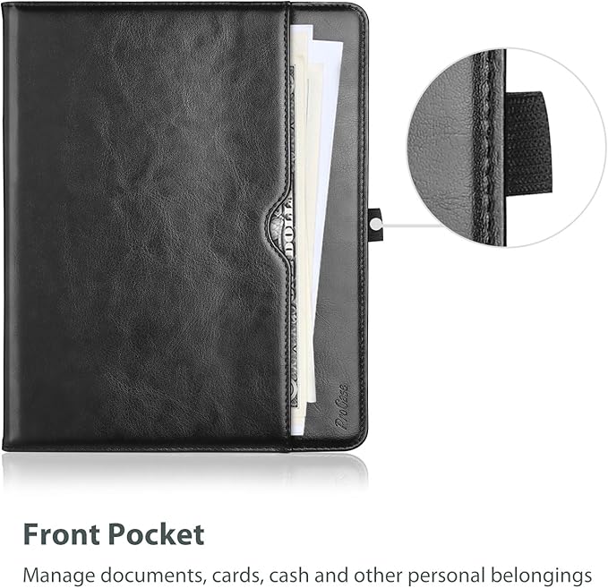 ProCase Leather Case for iPad Pro 13 Inch 2025 (M5) / 2024 (M4) with Pencil Holder, PU Leather Business Stand Cover Multi-Angle Viewing Smart Folio with Hand Strap Front Pocket for iPad Pro 13" -Black