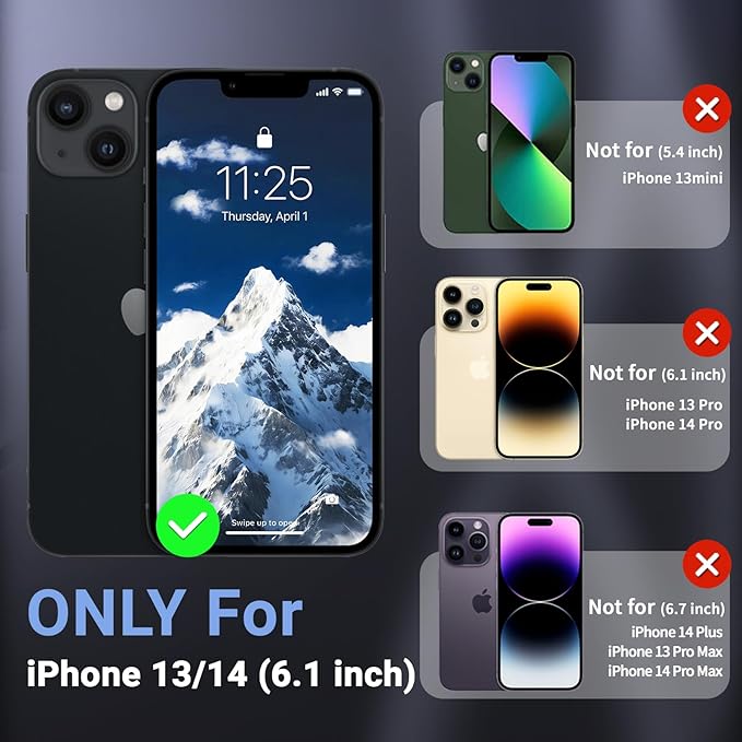 Magnetic for iPhone 13/14 Case,[Screen Protector] [Compatible with MagSafe][Military Grade Drop Protection][Heavy Duty Protection][Shockproof] 2-Layer Durable Bumper Phone Case 6.1"-Black