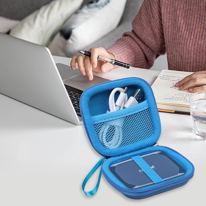 Lacdo Hard Drive Carrying Case for Crucial X10 / Crucial X9 Pro / X9 / X10 Pro SSD 1TB 2TB 4TB 6TB 8TB Portable External Solid State Drive, Hard EVA Shockproof Water Repellent Storage Travel Bag, Blue