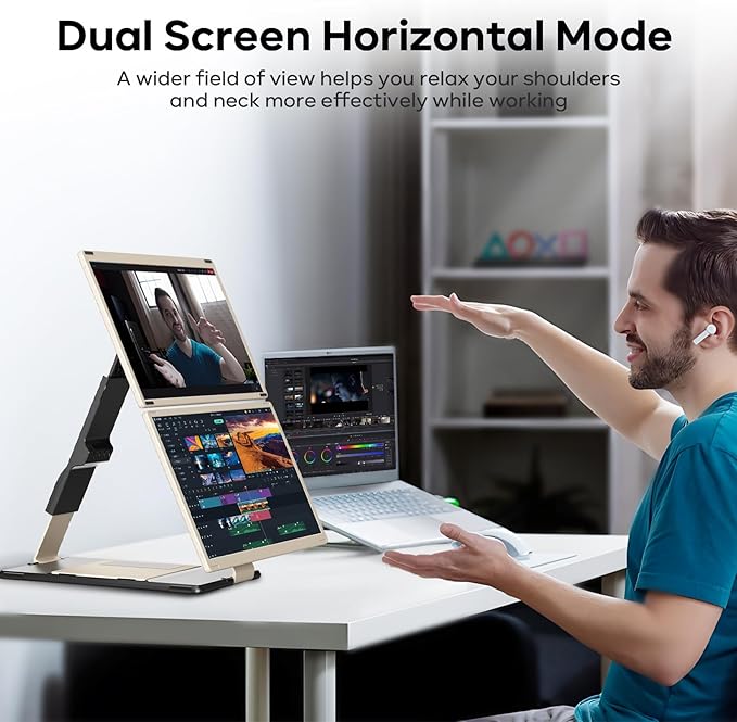 Laptop Screen Extender, 15.6'' 1080P FHD Laptop Monitor Extender with 235°Rotation Detachable Dual Monitor, Plug & Play, Triple Screen for 13"-17.3" Laptops Compatible with Mac/Wins/Android/Dex