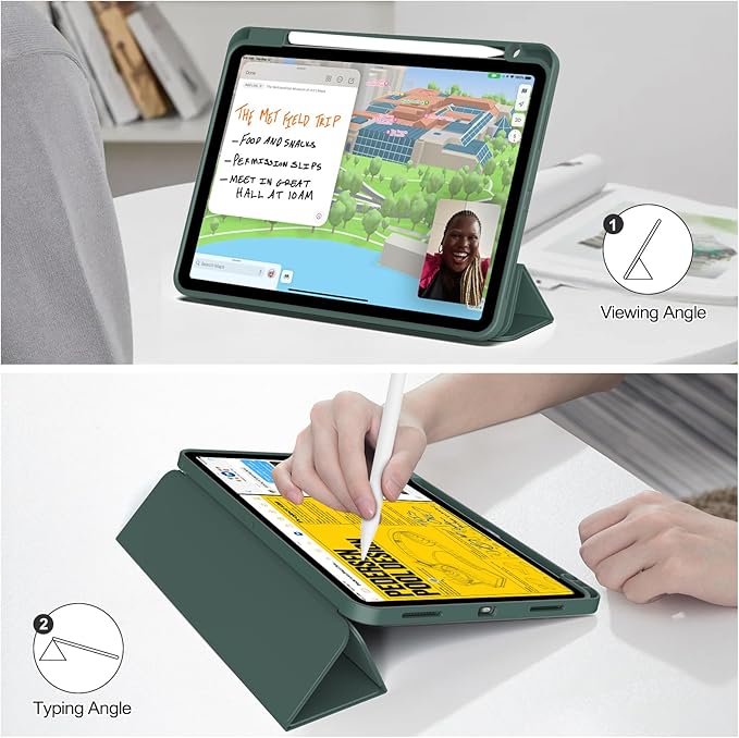 Case for iPad Pro 12.9 Inch Case 6th/5th/4th/3rd Generation with Pencil Holder, Smart Stand Cover with Soft TPU Back for iPad 12.9 Pro Case (2022/2021/2020/2018), Auto Sleep/Wake, Dark Green
