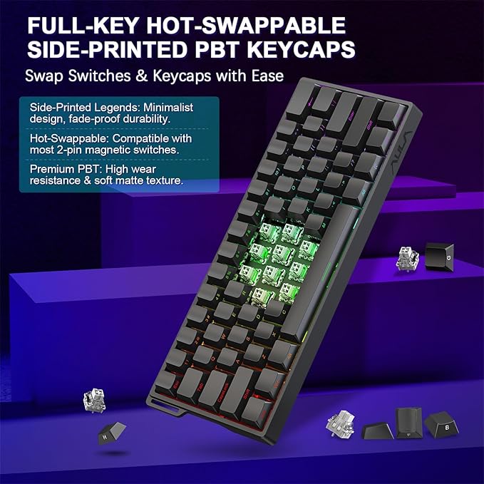 Aula WIN60 HE 60% Mechanical Keyboard Wired, Hall Effect Gaming Keyboard Magnetic Switch Hot Swappable, Adjustable Actuation Rapid Trigger Mode 8000Hz Polling Rate, RGB Keyboard 60 Percent Design